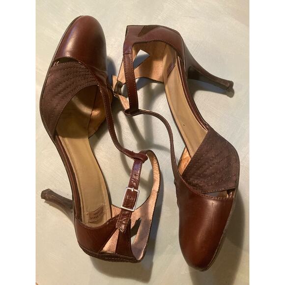 Ted Baker Shoes - Ted Baker T-Strap Heels Vintage 00s 1940's Vibe ~ Leather & Satin! Sz 40